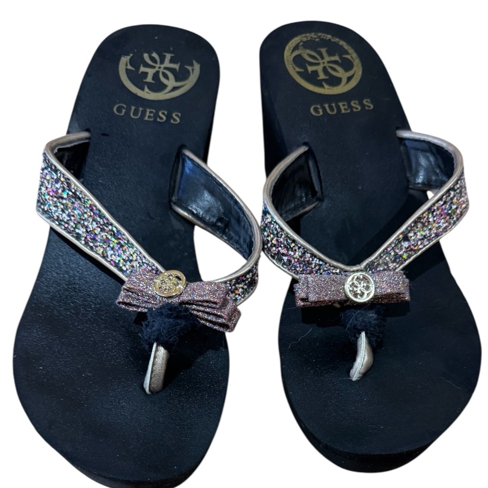 Guess Sarraly wedge pink and Gold Glitter Thong  Sandals.